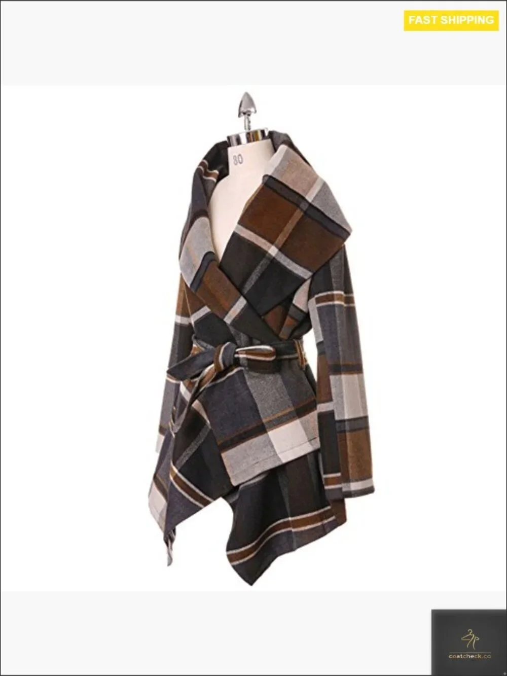 Turn Down Shawl Collar Asymmetric Hemline Wool Blend Coat Open Front Long Sleeve